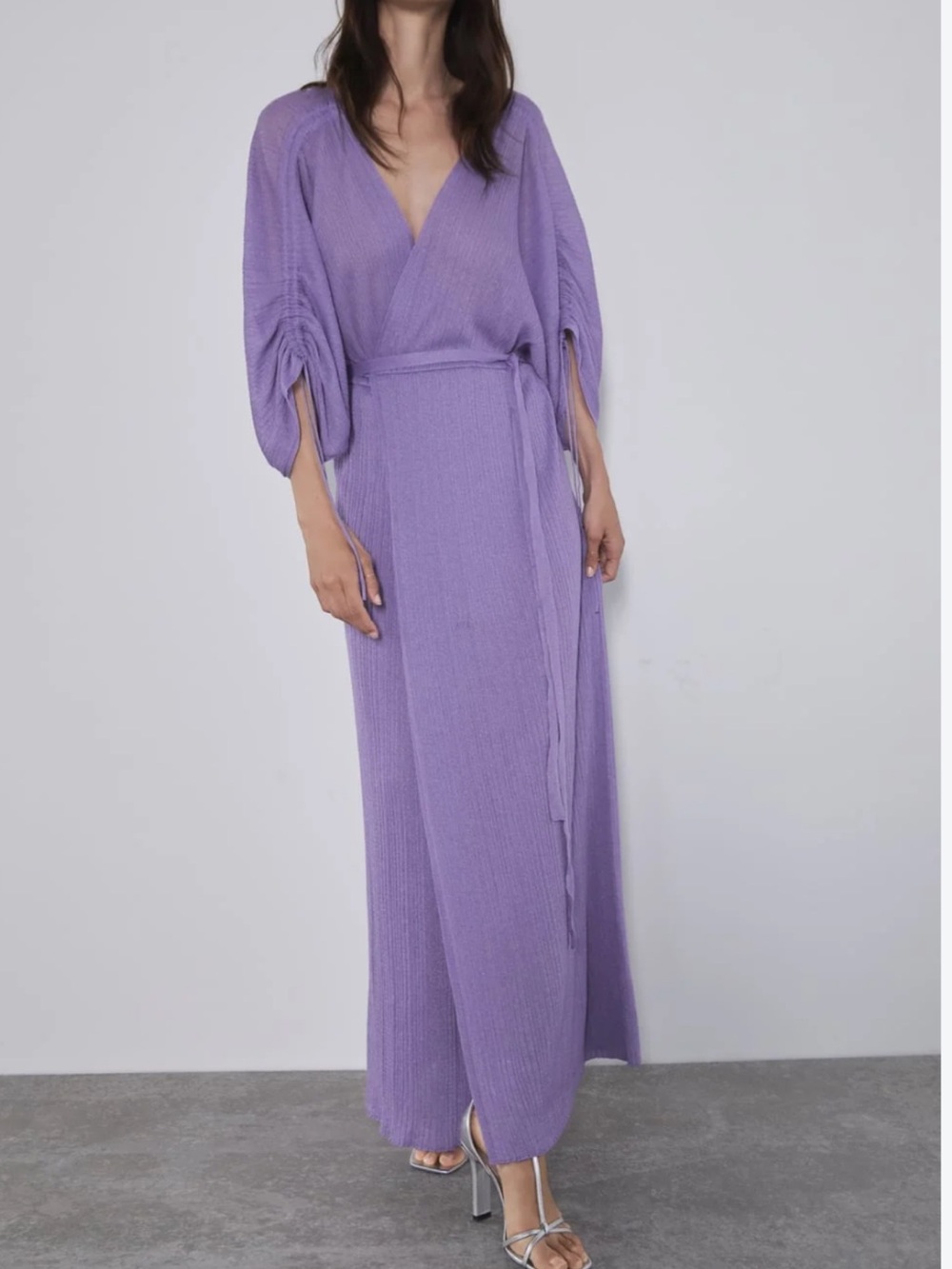 Zara Lilac Knit Wrap Maxi Dress with Tie Waist